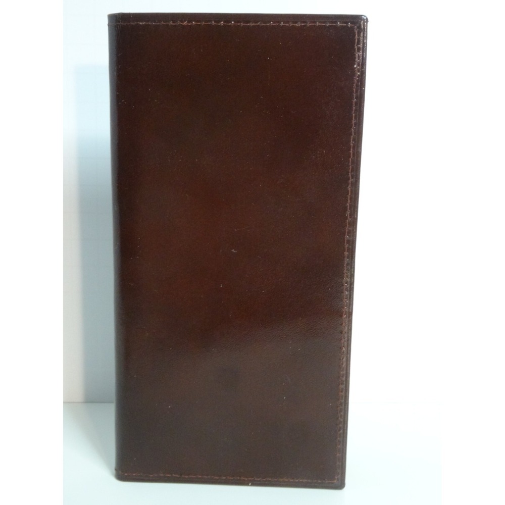 Vintage BUXTON Checkbook Slim Bifold Leather Folding NOS Chestnut Brown w/pencil